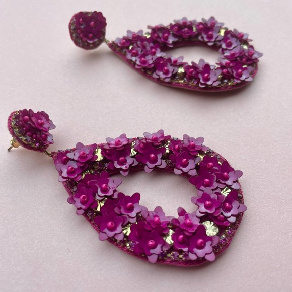 NWT Deepa Gurnani Anthropolgie Beaded Crystal Flower Statement Earrings - Picture 6 of 12